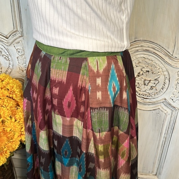 Gypsy Core Boho Hippie Multi Color Graphic Full Maxi Skirt Fully Lined - Picture 3 of 7